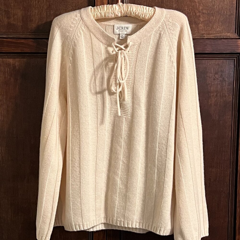 J CREW COLLECTION CASHMERE LACE UP POPOVER SIZE M